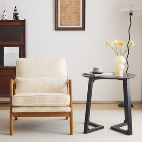Cadeira de acento de veludo melhorada da VINGLI, cadeira de braço estofada, cadeira de leitura confortável de madeira maciça com almofada lombar, cadeiras modernas de meio século para sala de estar, quarto, quarto de hóspedes