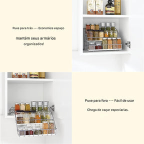 Organizador de Temperos Metálico Expansível com 3 Andares para Armários de Cozinha