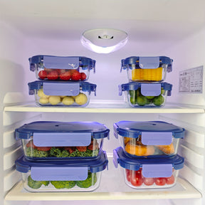 Conjunto de 24 Recipientes de Vidro Herméticos para Armazenamento de Alimentos, à Prova de Vazamentos, Livre de BPA, Seguros para Micro-ondas, Forno, Freezer e Lava-louças, Azul Escuro - 12 Recipientes & 12 Tampas para Preparação de Refeições e Almoço