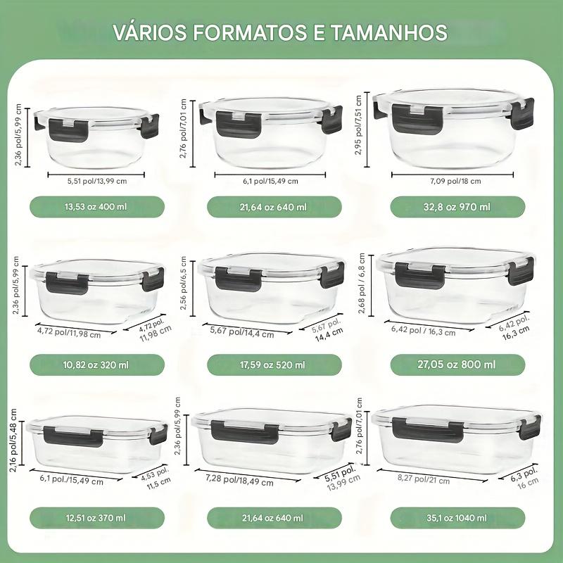 Kit 12 Potes Herméticos de Vidro