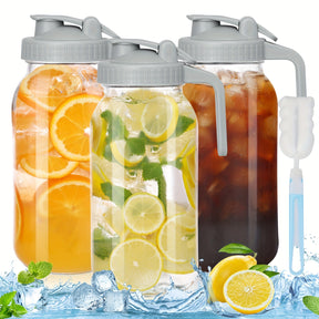 Conjunto TOMNK de 3 Peças com Jarra de Vidro para Chá ao Sol de 64oz, Jarro de Meio Galão com Tampa Hermética, Recipiente para Água e Leite para Geladeira, Frasco Mason de Boca Larga Resistente para Chá Gelado, Café Cold Brew