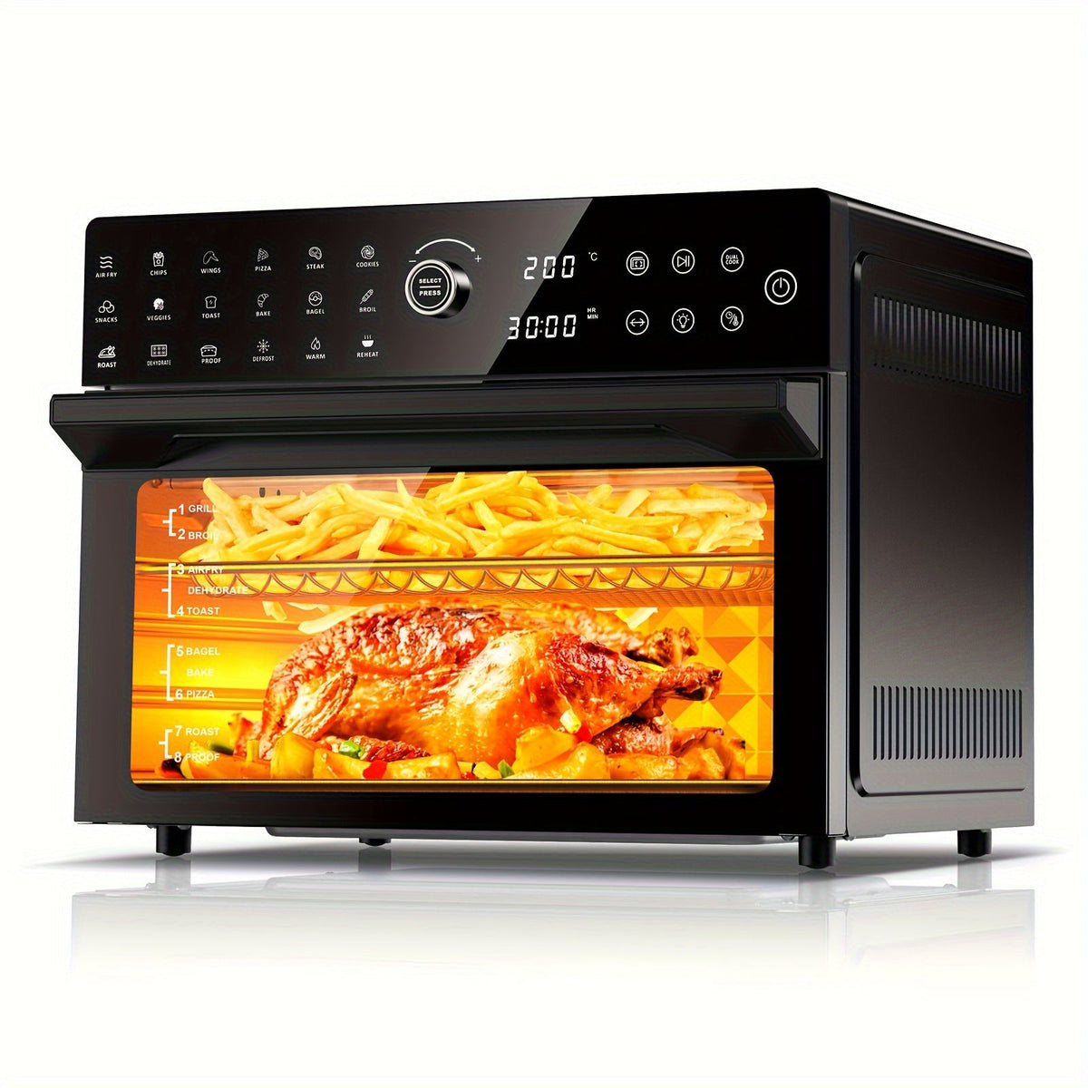 Combinado de Fritadeira a Ar Extra Grande de 32Qt & Forno Torradeira - 1800W, Configurações de Cozimento Duplo, Circulação de Ar Quente 360° para Refeições Mais Saudáveis, Pizza de 13", Mais, Prateleira Dupla 20-em-1, Porta Transparente, 7 Acessórios, Tec