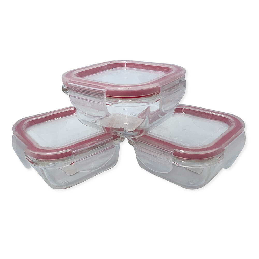 Kit 3 Potes Quadrados de Vidro com Tampa Hermética