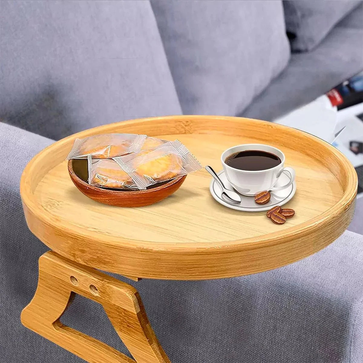 Suporte para Sofá de Madeira Dobrável Bandeja 25cm + 1 Ano de Garantia