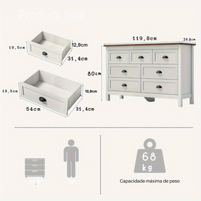 Cômoda de Fazenda para Quarto, cômoda de 7 Gavetas + 1 Ano de Garantia